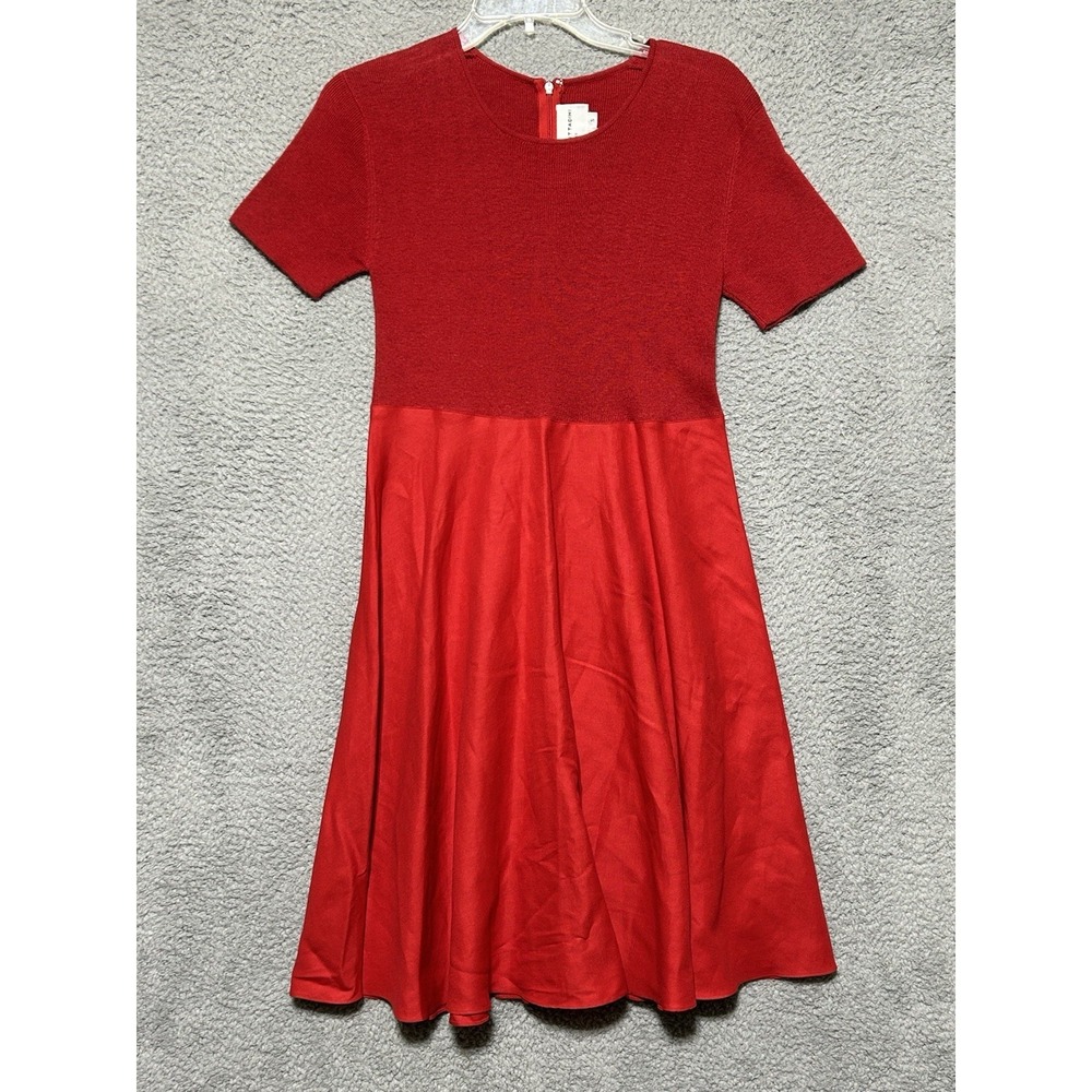 Vntg Adrienne Vittadini Dress Saks Red Sz S Knee Length Linen Blend Minimalist‎